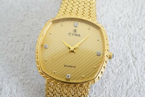 F1418 CYMA/シーマ ダイヤモンド ゴールドカラー レディース 腕時計 ブランド アクセサリー クォーツ ヴィンテージ スイス SWISS 不動品