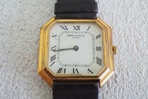 F1436 PIERRE LHUILLIER/ Pierre Louis eGENEVE hand winding Gold color men's wristwatch brand accessory Vintage junk 