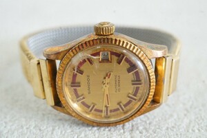 F1431 operation goods SANDOZ/ Sand s25 stone Gold color self-winding watch lady's wristwatch brand accessory Vintage junk 