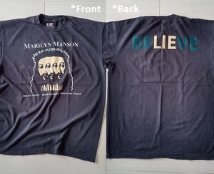 ★［ XL ］「 MARILYN MANSON マリリン・マンソン BELIEVE バンド ビンテージスタイル プリントTシャツ (*BIO) 」新品