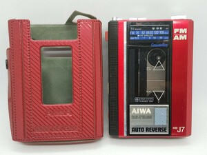 AIWA アイワ HS-J7 レッド FM/AMステレオ ラジオカセット レコーダー CassetteBoy カバー付き ラジオ再生OK カセット不動品 ジャンク