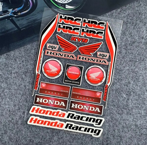 HONDA ホンダ HRC 反射ステッカー ヘルメットステッカー MotoGP バイクステッカー AGV KYB シール ヘルメット用 タンクステッカー　色:赤
