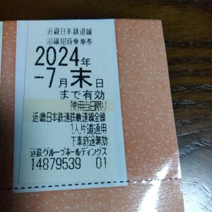 近鉄株主優待乗車券 １枚　2024年７月31日