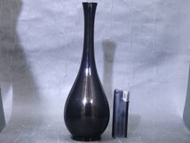 ★龍光/木箱入り【鋳銅花瓶】重さ約300グラム　つややか！　胴径7.8cm　高さ23cm　口径2cm　茶道具 鶴首花入 置物_画像6