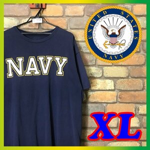 ME10-554★雰囲気抜群★ナス紺★【U.S.NAVY アメリカ海軍】AFGボディ BIGロゴ クルーネック Tシャツ【メンズ XL】ミリタリー 軍もの 古着