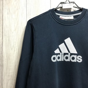 ME1-428◆良品◆ネイビー◆【adidas アディダス】パフォーマンスロゴ クルーネック スウェットシャツ【メンズ S】紺 トレーナー 裏起毛