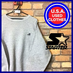 ME11-660★訳アリ格安!!★USA古着★【STARTER スターター】袖ロゴ付き スウェットシャツ トレーナー【メンズ M程度】杢グレー