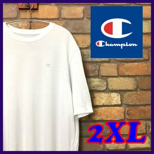 ME10-783★格安★超BIGサイズ★USA古着【Champion チャンピオン】ワンポイントロゴ 半袖 ホワイト Tシャツ【メンズ XXL】白T スポーツ ジム