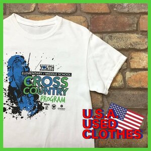 ME11-142★状態良好★USA直輸入★【CROSS COUNTRY PROGRAM】白 両面プリント 半袖 イベント Tシャツ【メンズ S程度】USA古着 スポーツ