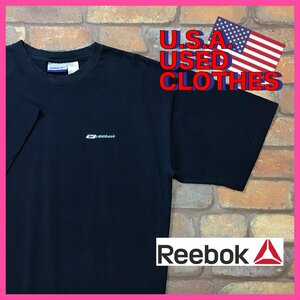 ME12-120★USA買付品★オーバーサイズ【Reebok】ワンポイント 胸刺繍ロゴ Tシャツ【メンズ XL】ネイビー アメカジ ストリート 古着