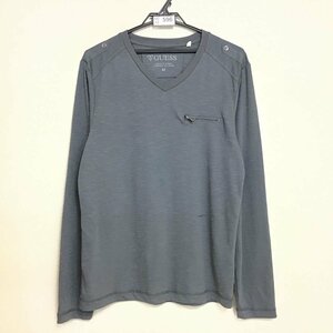 SC12-596★売切り!!・訳あり★【GUESS ゲス】エポレット付 長袖 Vネック Tシャツ【メンズ M】灰 グレー USA古着 ミリタリー アメカジ