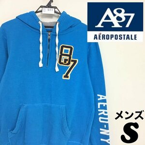 SC13-511★訳あり・格安★アメリカ買付商品【AEROPOSTALE エアロポステール】裏起毛 ハーフジップ スウェットパーカー【メンズ S】青 古着