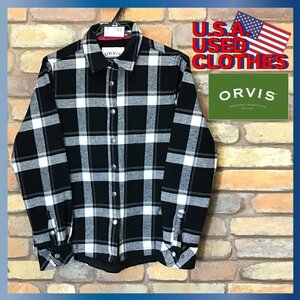 ME7-647★正規品&良品★USA仕入れ【ORVIS オービス】スナップボタン チェック フランネルシャツ ジャケット【レディース S】黒×白 釣り