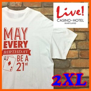 ME10-946★GOODデザイン★超BIG!!★【メリーランド ライブ カジノ】ホワイト 両面プリント 半袖 Tシャツ【メンズ XXL】USA古着 トランプ