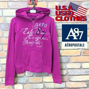 SD10-665★USA限定デザイン★【AEROPOSTALE】ジップアップ フーディー【レディース M】紫 薄手 アメリカ古着 ジップパーカー