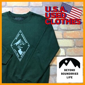 ME11-895★アメリカ買付商品★【BEYOND BOUNDARIES LIFE】マウンテンプリント スウェットシャツ【S】グリーン USA古着 アメカジ トレーナー