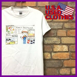 ME11-131★USA直輸入★状態良好★【Farm Day】白 アート イラスト 半袖 イベント Tシャツ【メンズ S】USA古着 ワーク 農業 ダサカワ