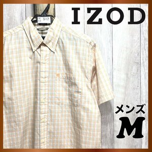 ME3-512◆状態良好◆USA直輸入!!◆オレンジ×ベージュ【IZOD アイゾッド】片ポケット チェック 半袖 シャツ【メンズ M】古着 ゴルフ