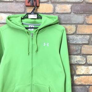 ME1-193★USA買付品★【UNDER ARMOUR アンダーアーマー】ジップアップ スウェットパーカー【レディース M】黄緑 裏起毛 スポーツ USA古着