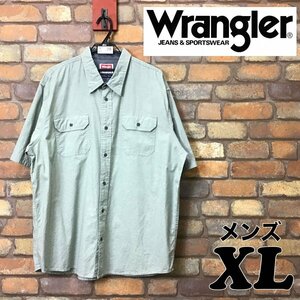 ME2-328★海外BIGサイズ★USA古着★【Wrangler ラングラー】半袖 コットン ワークシャツ【メンズ XL】薄緑 無地 バイク 車 ワーク アメカジ