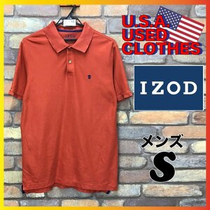 SD5-948◆良色 オレンジ系◆格安【IZOD アイゾッド】鹿の子 刺繍ロゴ 半袖 ポロシャツ【メンズ S】古着 ゴルフ ワーク 作業着 無地