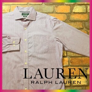 ME9-263★USA直輸入★正規品★【LAUREN ラルフローレン】ストライプ 長袖 コットン カッタウェイカラー シャツ【メンズ M】ピンク 青 白