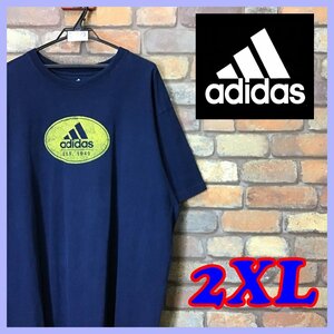 ME10-573★雰囲気◎★USA直輸入★ビッグシルエット★【adidas アディダス】VINTAGEプリント Tシャツ【メンズ 2XL】紺 半袖 USA古着