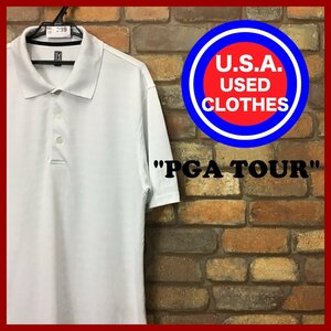 ME12-289★USA買付品★【PGA TOUR】ボーダー ポリエステル 半袖ポロシャツ【メンズ XL】ホワイト ゴルフ アメカジ ストリート