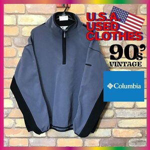 ME7-095★海外モデル★ビッグサイズ【90's Columbia コロンビア】ハーフジップ フリース プルオーバー【メンズ XL】グレー 90年代 オールド