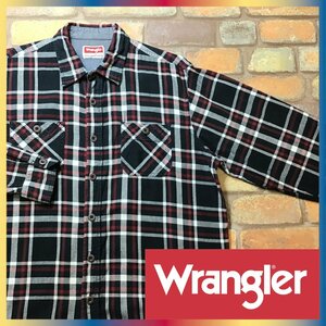 ME9-001◆USA直輸入◆美品・良サイズ◆【Wrangler ラングラー】チェック 長袖 ネルシャツ【メンズ L】黒 ワーク バイク キャンプ