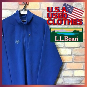 ME7-067★USA限定モデル★ビッグサイズ【L.L.Bean エルエルビーン】刺繍ロゴ ハーフジップ フリースシャツ【メンズ XL】濃青 アウトドア