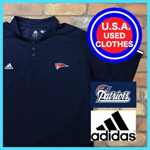 ME12-248★USA直輸入【ADIDAS】3ストライプス NFL Patriots 胸刺繍ロゴ 半袖ポロTシャツ【メンズ XL程度】ネイビー スポーツ ストリート