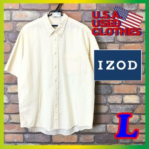 ME3-420★状態良好★シアサッカー生地★【IZOD アイゾッド】チェック 半袖 ボタンダウンシャツ【メンズ L】イエロー ゴルフ USA古着