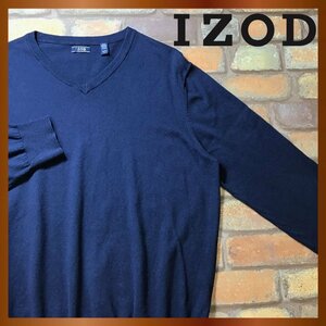 ME8-684★USA買付商品★格安★【IZOD アイゾッド】無地 Vネック セーター【メンズ XL】ネイビー 紺 ニット 古着 アメカジ ゴルフ 制服