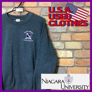 ME11-906★USAカレッジ★USA直輸入★【NIAGARA UNVERSITY】刺繍ロゴ スウェットシャツ【S】濃グレー ナイアガラ大学 USA古着 アメカジ