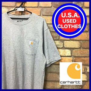 ME12-032★USA買付品★美品★胸ロゴ【carhartt カーハート】 胸ポケット ルーズフィット Tシャツ【メンズ L】杢グレー アメカジ ストリート