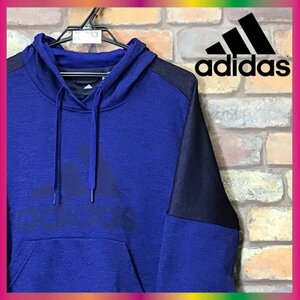 ME5-383★訳アリ格安!!★海外モデル★【adidas アディダス】CLIMAWARM BIGロゴ 裏起毛 プルオーバー パーカー【メンズ S】紺 黒 保温