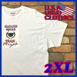 ME10-894★スーパーBIGサイズ!!★状態◎【GRADUATION SQUAD TEAM】ホワイト プリント 半袖 Tシャツ【メンズ XXL】USA古着 カレッジ