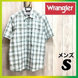 ME3-455★USA買付商品★グレー×グリーン【Wrangler ラングラー】2ポケット チェック 半袖 ワークシャツ【メンズS】アウトドア USA古着