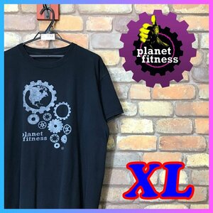 ME10-033★BIGサイズ★USA古着★ブラック【planet fitness】コットン クルーネック 半袖 Tシャツ【メンズ XL】古着 ジム 歯車 デカシャツ