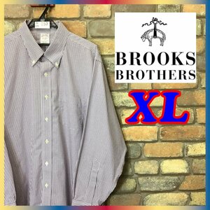 ME9-557★海外BIGサイズ★上質★紫×白★【Brooks Brothers ブルックスブラザーズ】グラフチェック BDシャツ【メンズ XL】長袖 USA古着