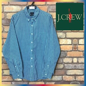 ME9-605★USA古着★正規品◆ブルー系★【J.CREW ジェイクルー】コットン100% ボタンダウン チェックシャツ【メンズ L】長袖 正規品