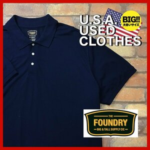 ME12-264★レア★超BIGサイズ【THE FOUNDRY SUPPLY】コットン混 プレーン 鹿の子 半袖ポロシャツ【メンズ 5XL】ネイビー ゴルフ アメカジ