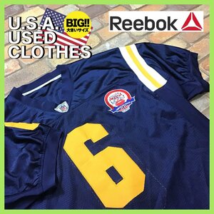 MS1-028★USA古着★レア★【NFL 正規品】Reebok AFL 50周年 限定品 オールワッペン ナンバリング ゲームシャツ【メンズ 52】ネイビー