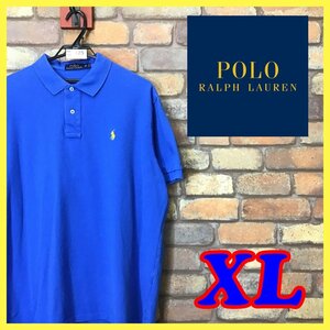 ME10-125★USA正規品★BIGサイズ★ブルー【POLO RALPH LAUREN ポロラルフローレン】ポニーロゴ 鹿の子 半袖 ポロシャツ【メンズ XL】古着