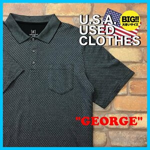 ME12-299★USA古着★雰囲気抜群【GEORGE】BIGサイズ ダイヤチェック 半袖ポロシャツ【メンズ XL】グレー ワーク ゴルフ ロック 状態良好