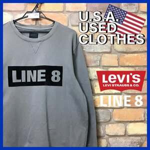 ME11-605★USA古着★レアライン★【Levi's LINE 8 リーバイス】フロッキープリント 薄手 スウェットシャツ【メンズ L】グレー モード