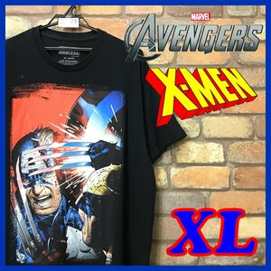 ME10-423★海外正規品★レアコラボ★【MARVEL マーベル】キャプテンアメリカvsウルヴァリン BIGシルエット Tシャツ【メンズ XL】黒 半袖