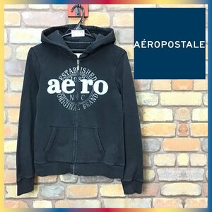 SD10-693▲格安▲ブラック▲【AEROPOSTALE エアロポステール】BIGロゴ ジップアップ スウェットパーカー【レディース M】黒 シルバー