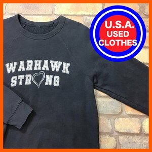 ME11-750★お買い得商品★アメリカ古着★【WARHAWK STRONG】テキストロゴ ラグラン スウェットシャツ【L】濃グレー USA古着 トレーナー